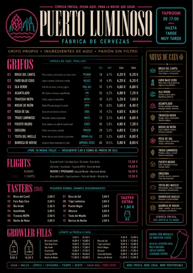 Neon Night Pour beer-menu menu template preview