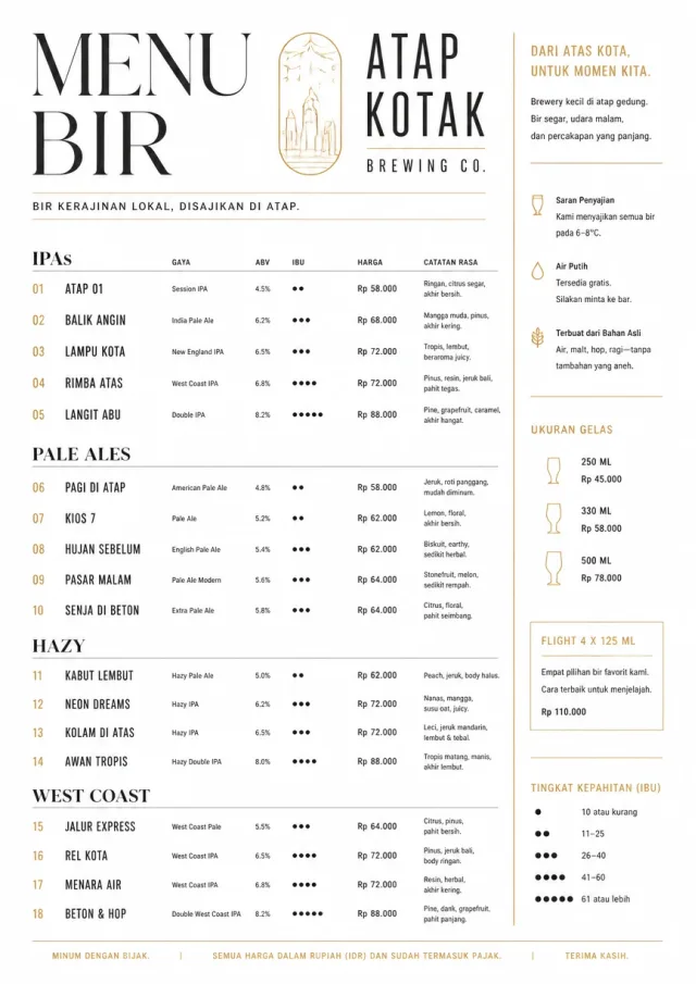 Modern Minimal Pour beer-menu menu template preview