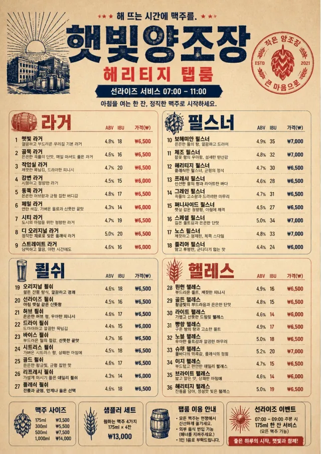 Heritage Taproom beer-menu menu template preview