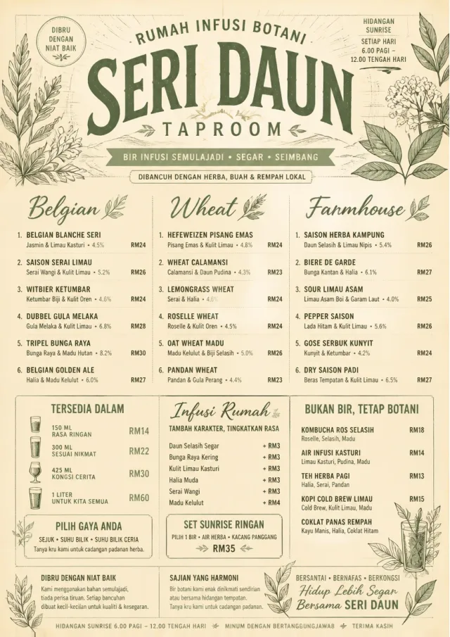 Botanical Infusion beer-menu menu template preview
