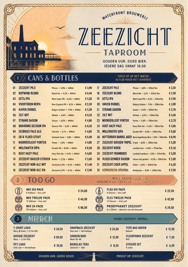 Coastal Sunset beer-menu menu template preview