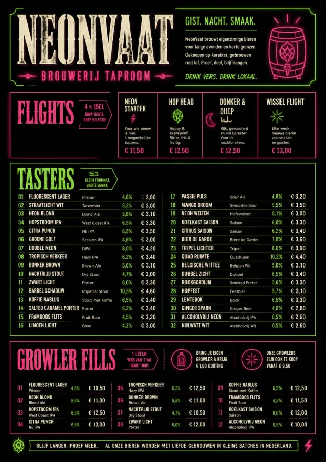 Neon Night Pour beer-menu menu template preview