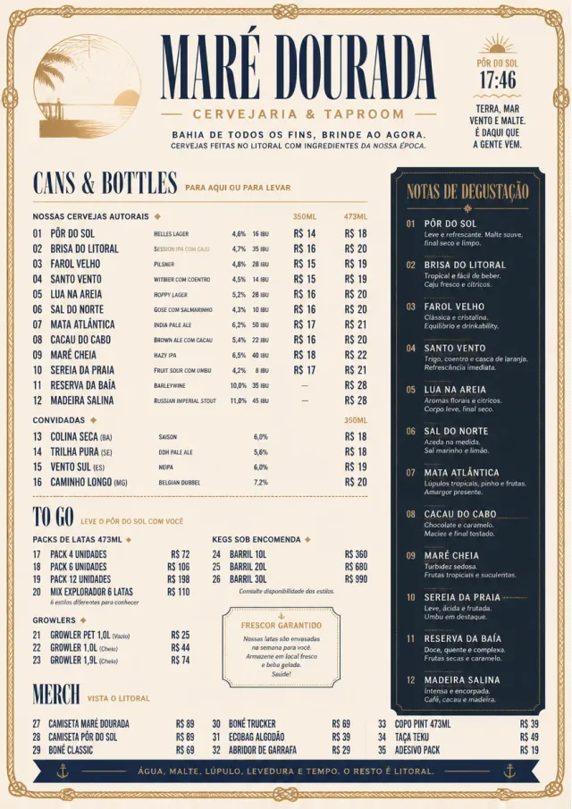 Coastal Sunset beer-menu menu template preview