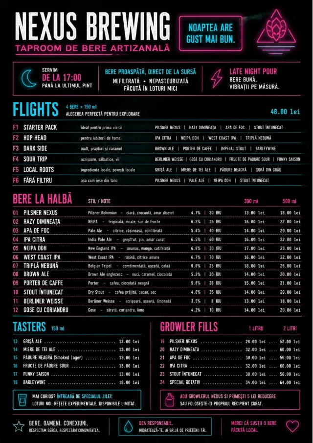 Neon Night Pour beer-menu menu template preview