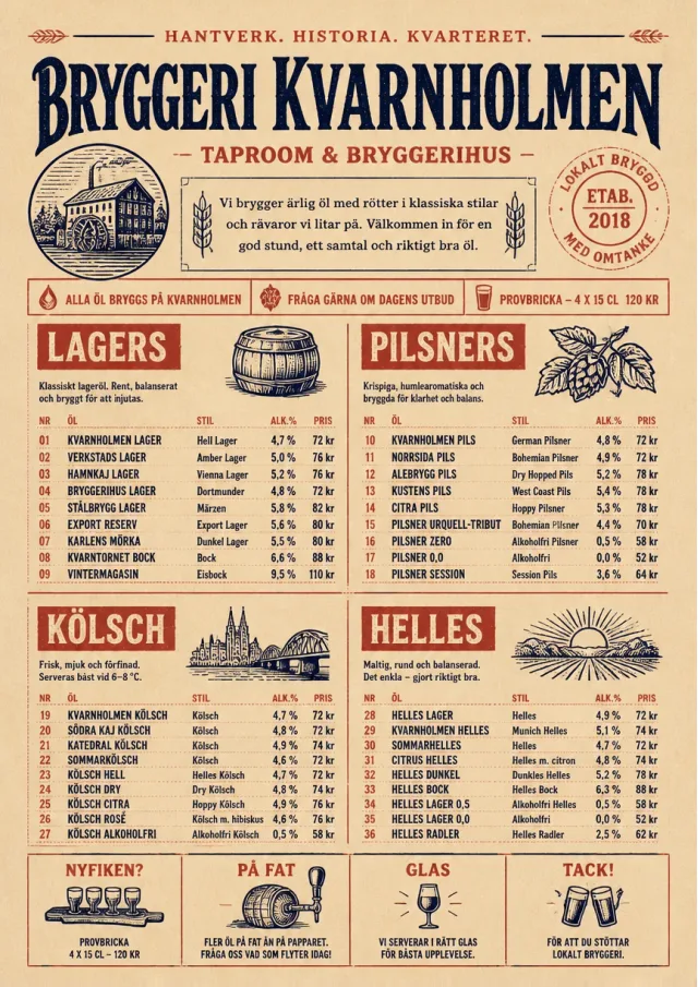 Heritage Taproom beer-menu menu template preview
