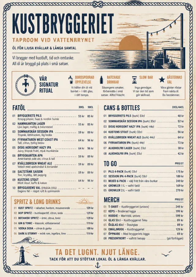 Coastal Sunset beer-menu menu template preview