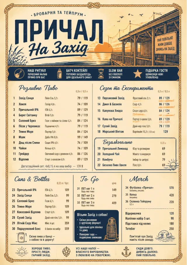 Coastal Sunset beer-menu menu template preview