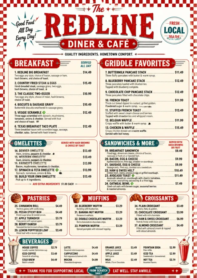 Diner Comfort breakfast-menu menu template preview