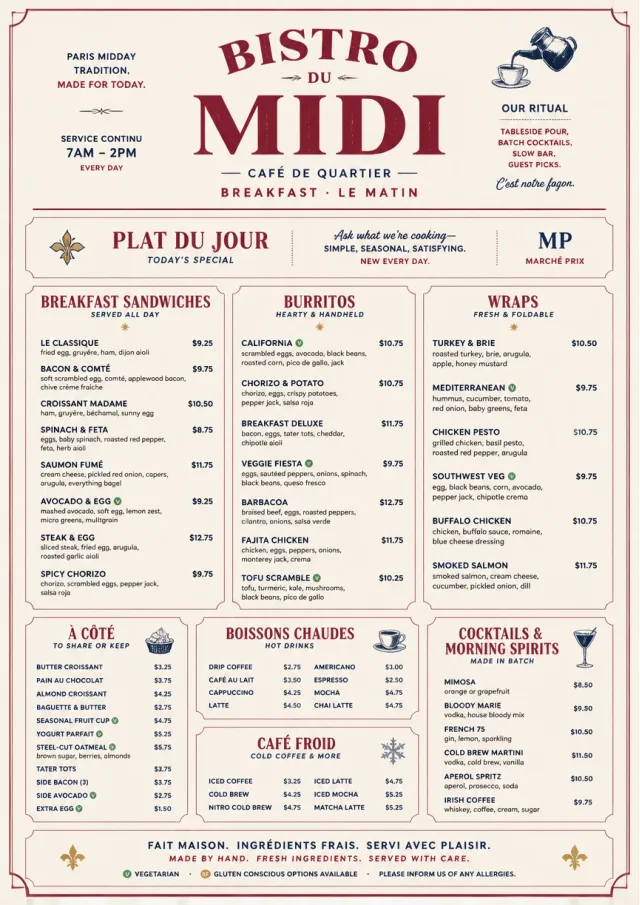 Bistro Midi breakfast-menu menu template preview