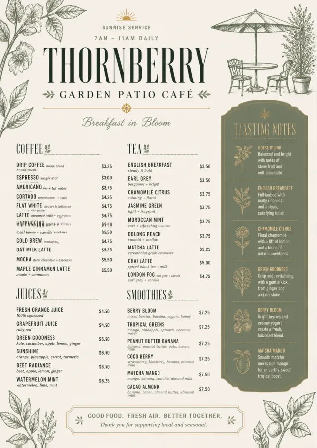 Garden Patio Day breakfast-menu menu template preview