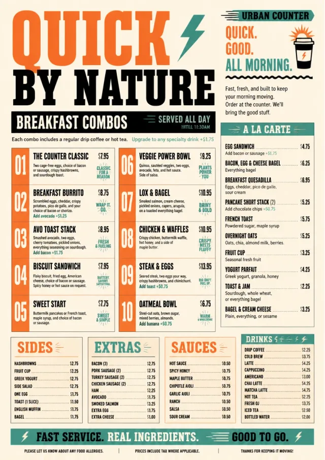 Urban Counter Quick breakfast-menu menu template preview