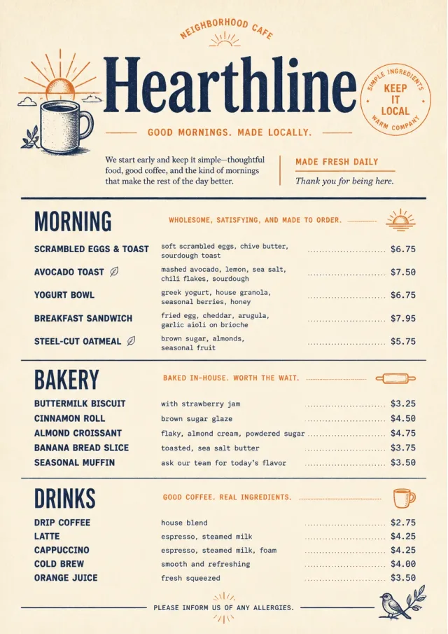 Sunrise Short Carte breakfast-menu menu template preview