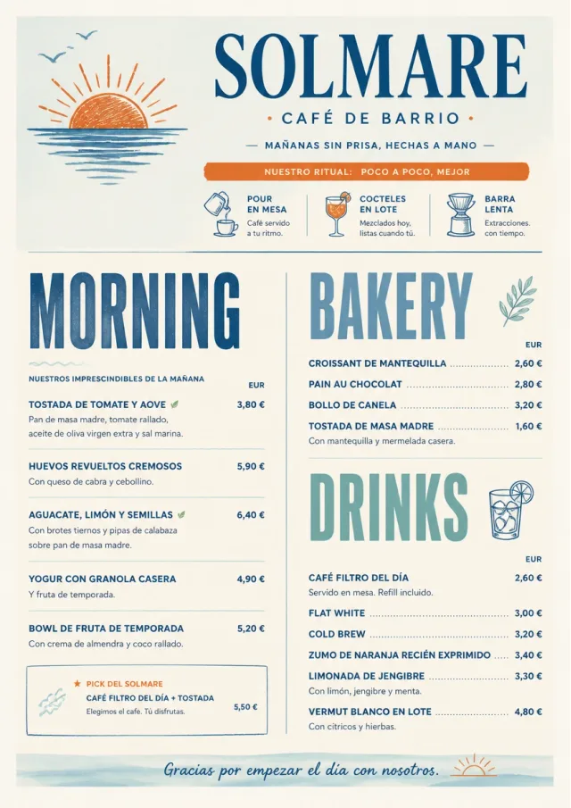 Sunrise Short Carte breakfast-menu menu template preview