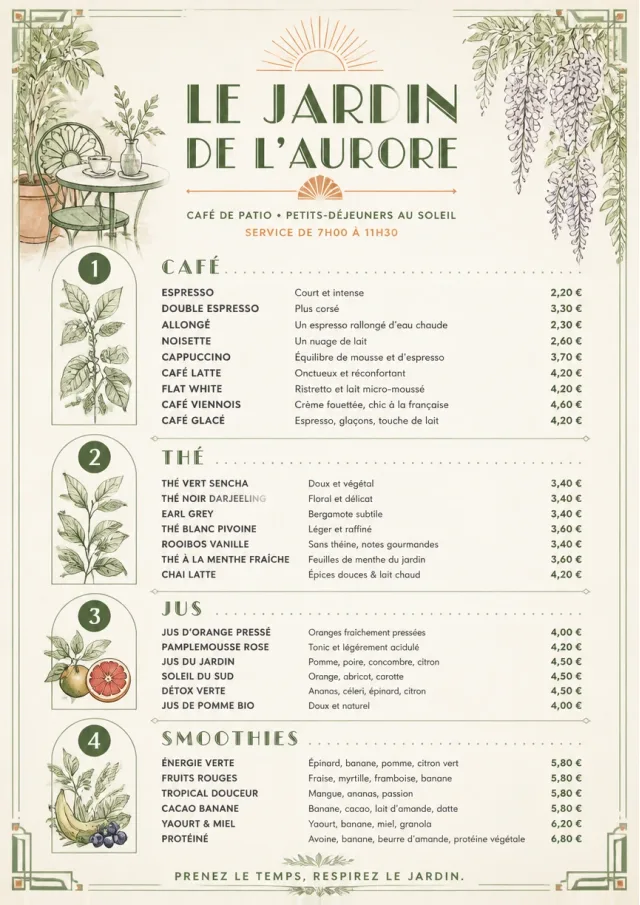 Garden Patio Day breakfast-menu menu template preview