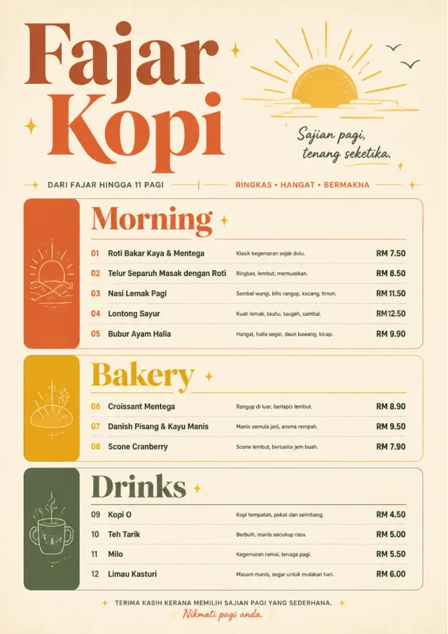 Sunrise Short Carte breakfast-menu menu template preview