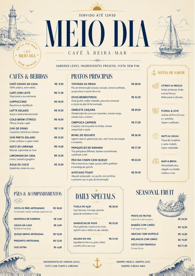 Coastal Midday breakfast-menu menu template preview