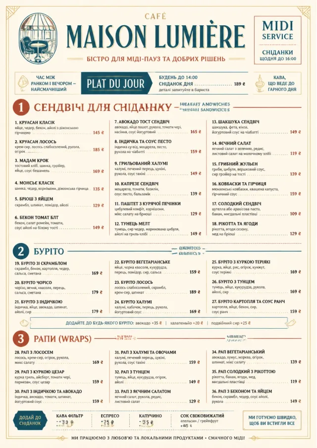 Bistro Midi breakfast-menu menu template preview