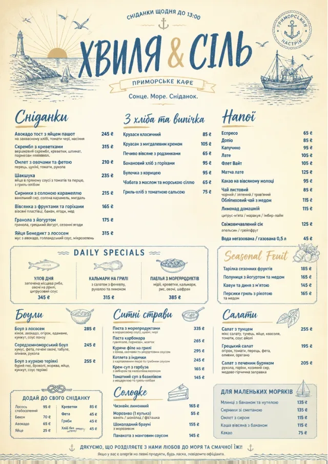 Coastal Midday breakfast-menu menu template preview