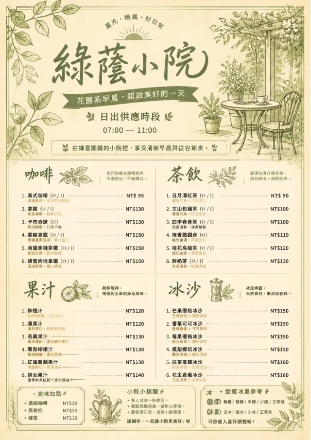 Garden Patio Day breakfast-menu menu template preview