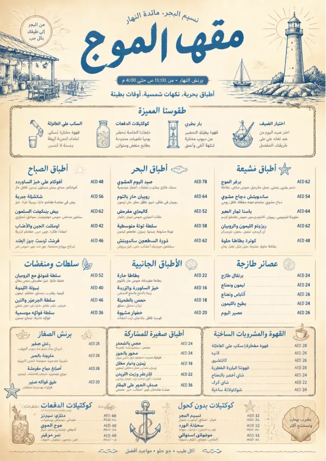 Coastal Midday brunch-menu menu template preview