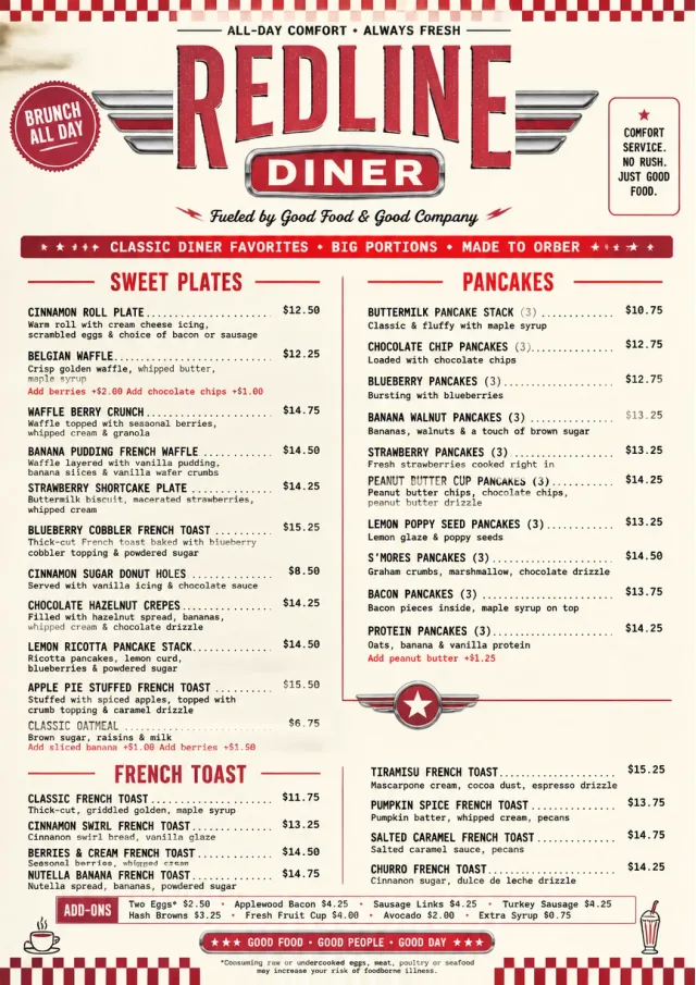 Diner Comfort brunch-menu menu template preview