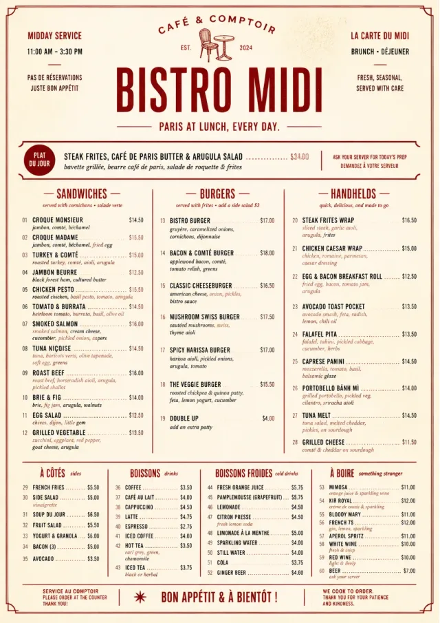 Bistro Midi brunch-menu menu template preview