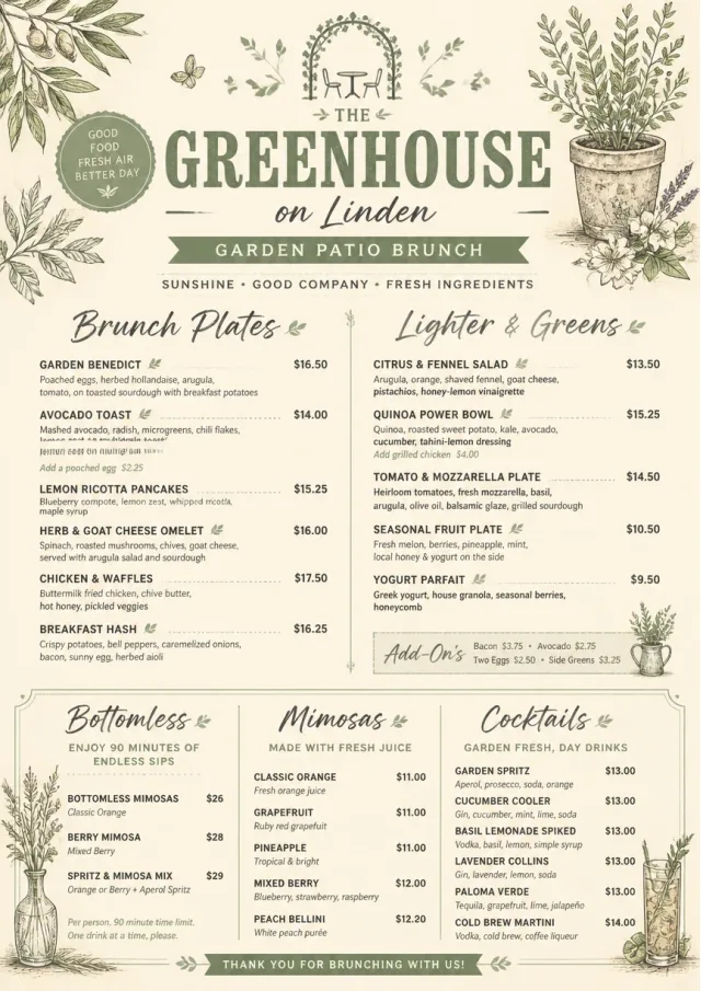 Garden Patio Day brunch-menu menu template preview