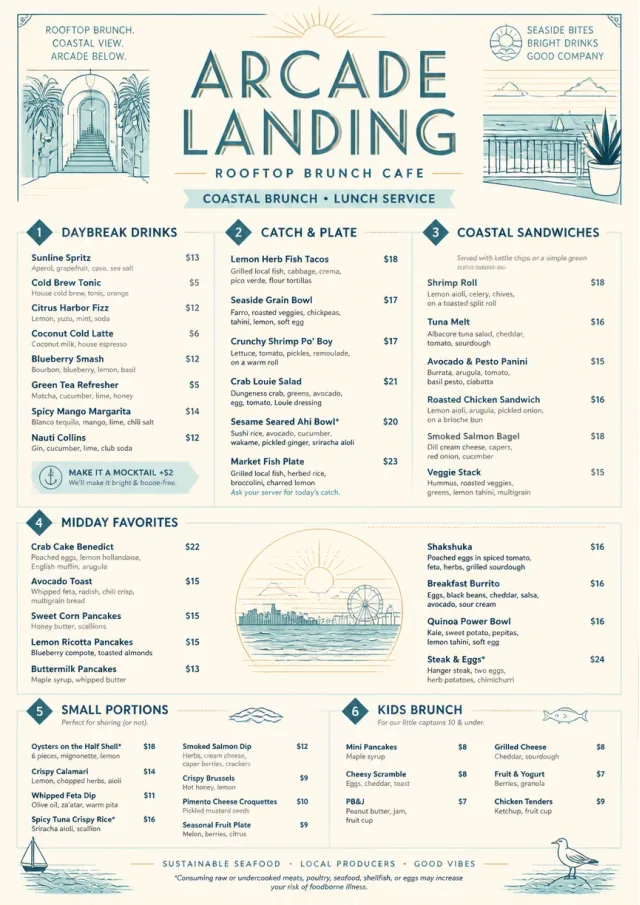 Coastal Midday brunch-menu menu template preview