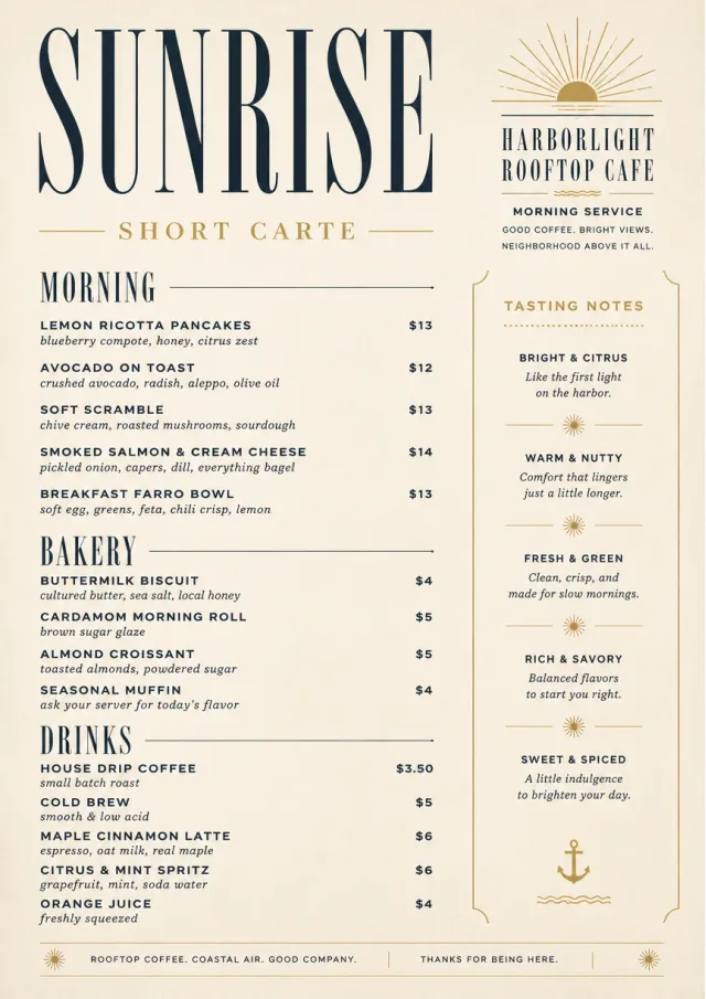 Sunrise Short Carte brunch-menu menu template preview