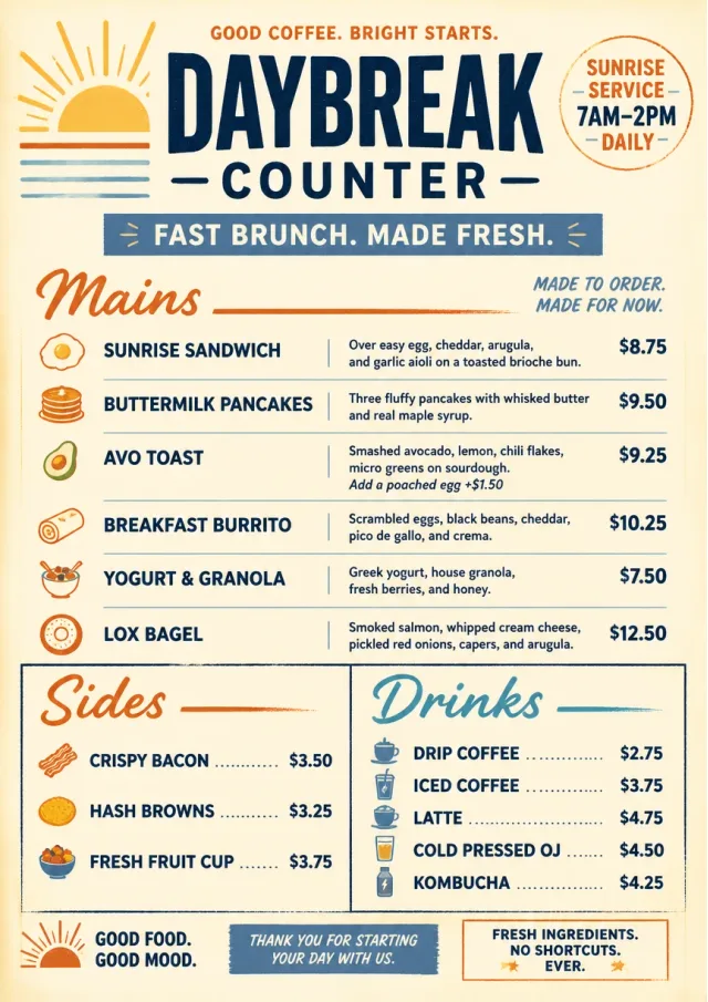 Counter Quick Board brunch-menu menu template preview