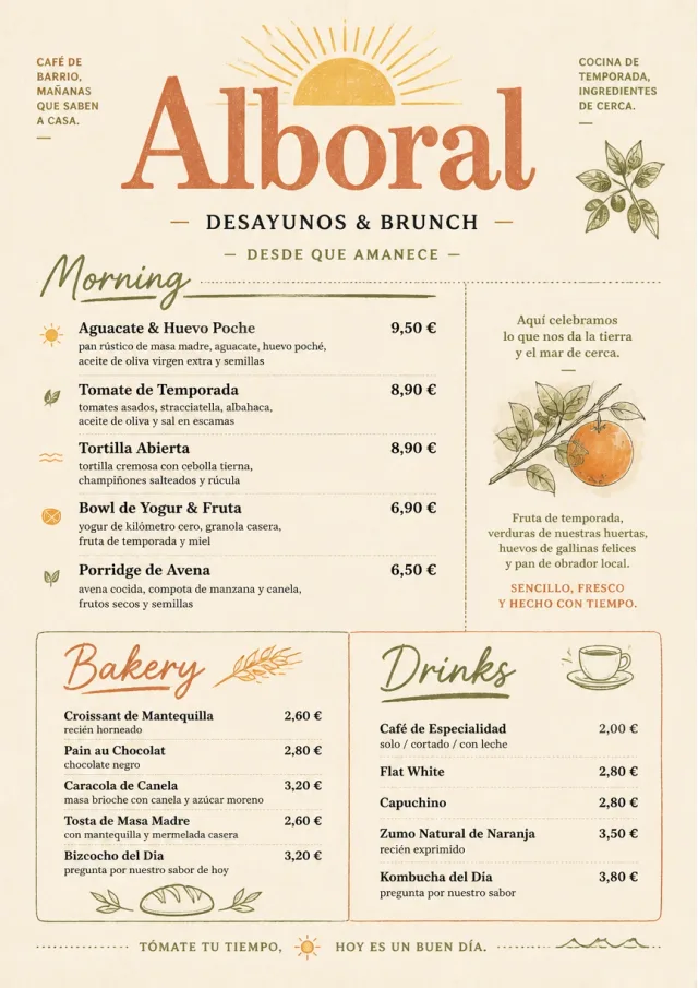 Sunrise Short Carte brunch-menu menu template preview