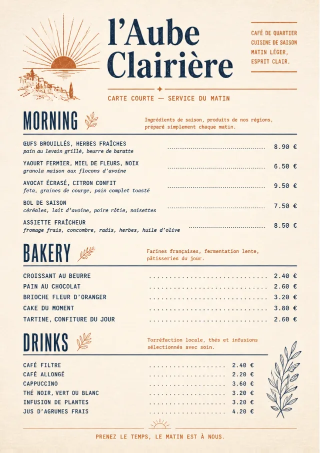 Sunrise Short Carte brunch-menu menu template preview
