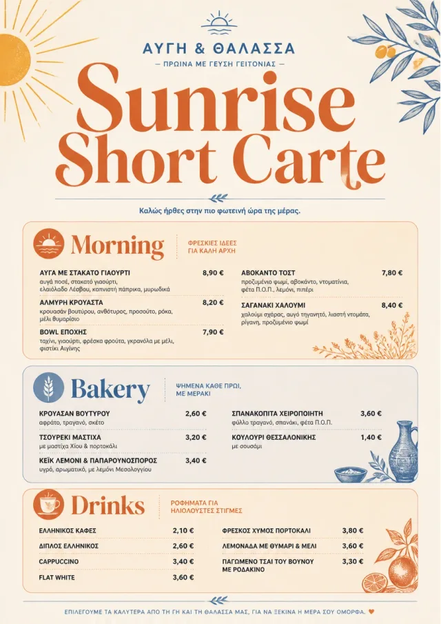 Sunrise Short Carte brunch-menu menu template preview