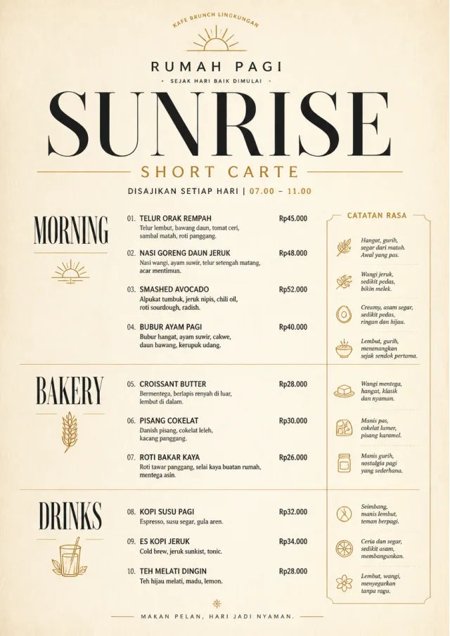 Sunrise Short Carte brunch-menu menu template preview