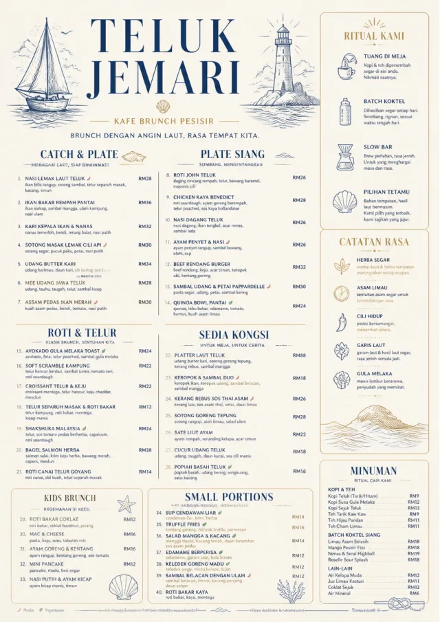 Coastal Midday brunch-menu menu template preview