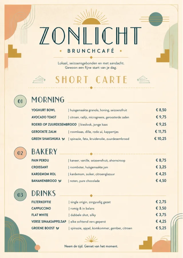 Sunrise Short Carte brunch-menu menu template preview