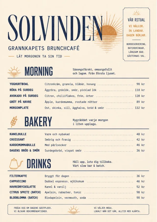 Sunrise Short Carte brunch-menu menu template preview