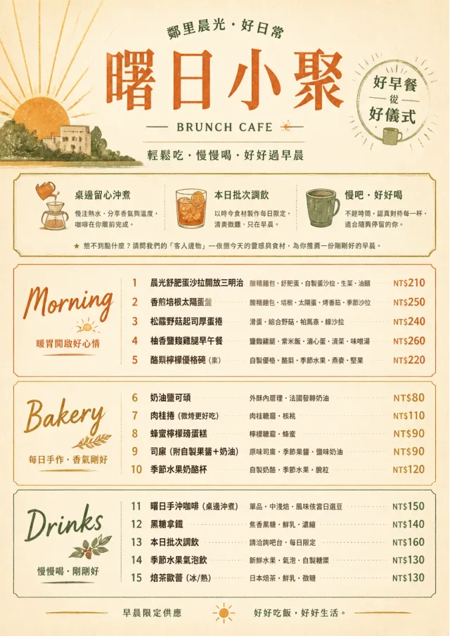 Sunrise Short Carte brunch-menu menu template preview