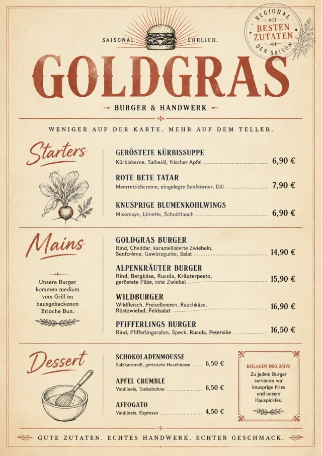 Chef Carte Brève burger-menu menu template preview