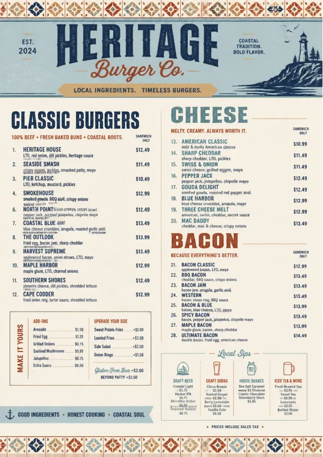 Heritage Tradition burger-menu menu template preview