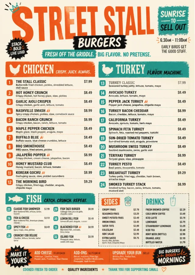 Street Stall Energy burger-menu menu template preview