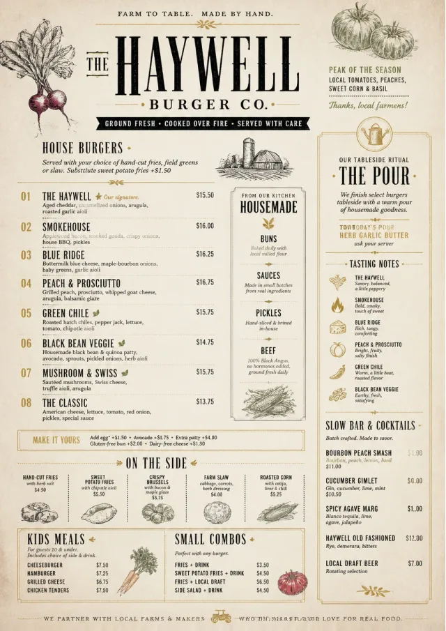 Farm Table Rustic burger-menu menu template preview