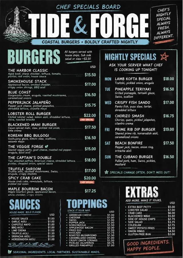 Chef Specials Board burger-menu menu template preview