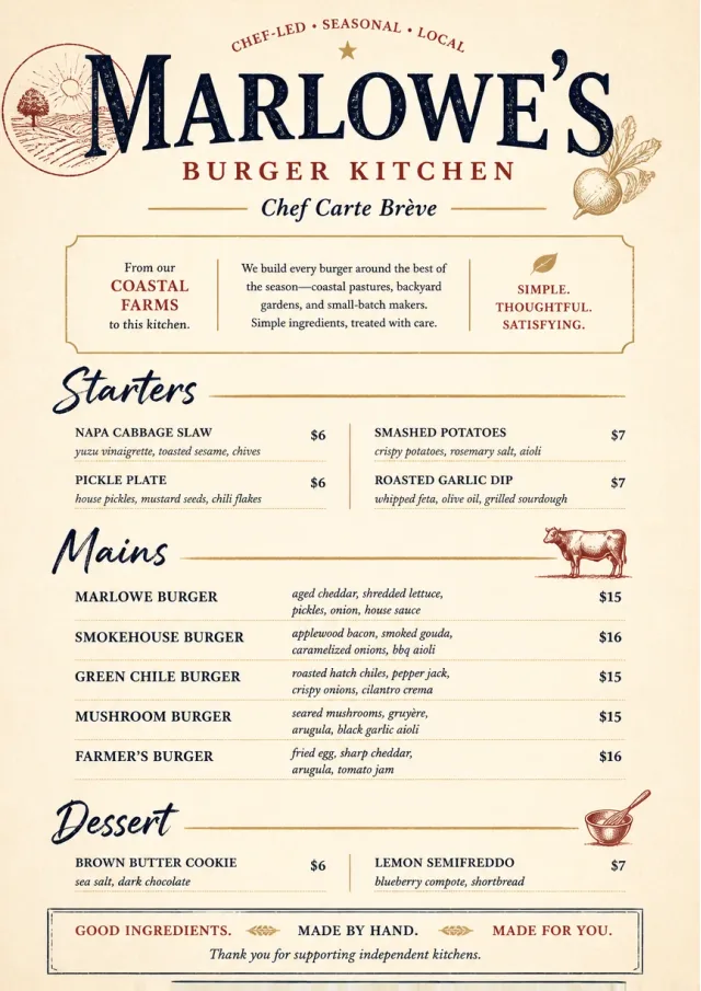 Chef Carte Brève burger-menu menu template preview