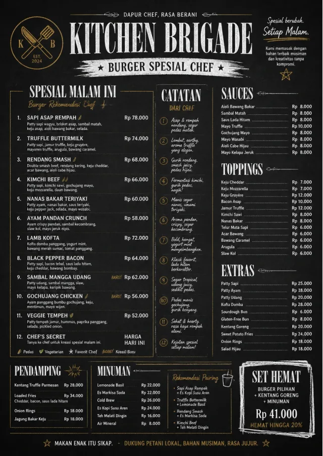 Chef Specials Board burger-menu menu template preview