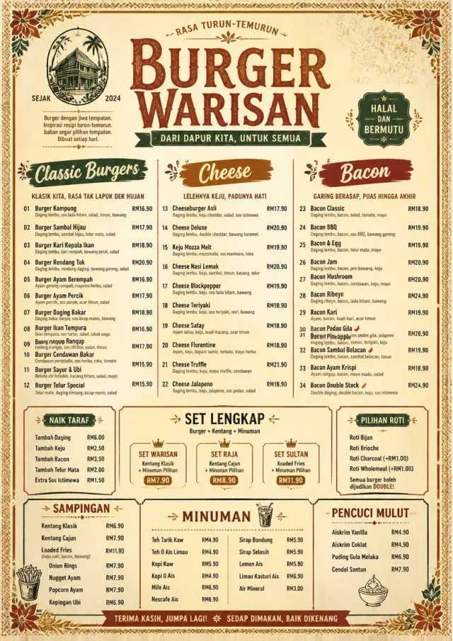 Heritage Tradition burger-menu menu template preview