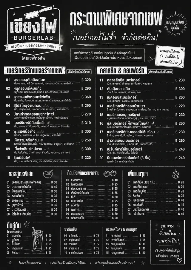 Chef Specials Board burger-menu menu template preview