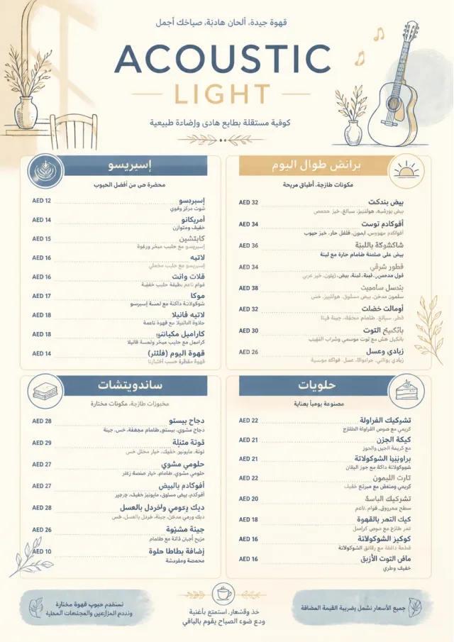 Acoustic Light cafe-menu menu template preview