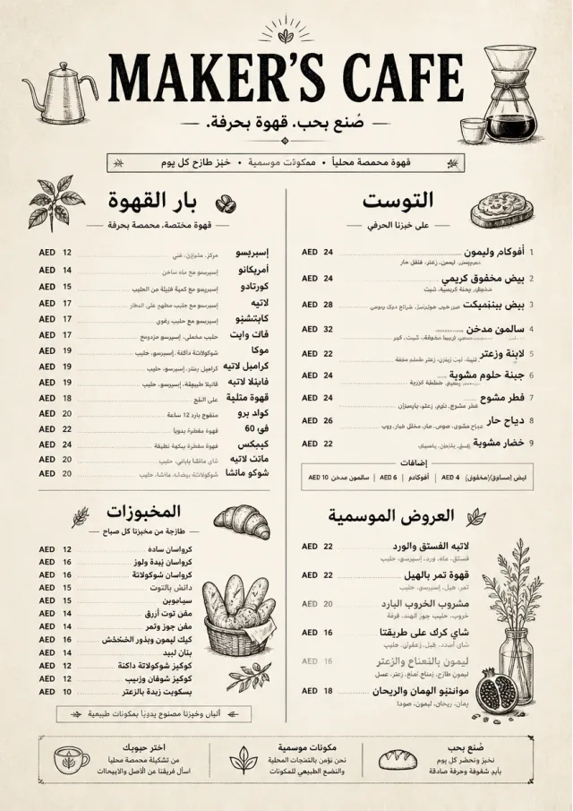 Craft Artisan cafe-menu menu template preview