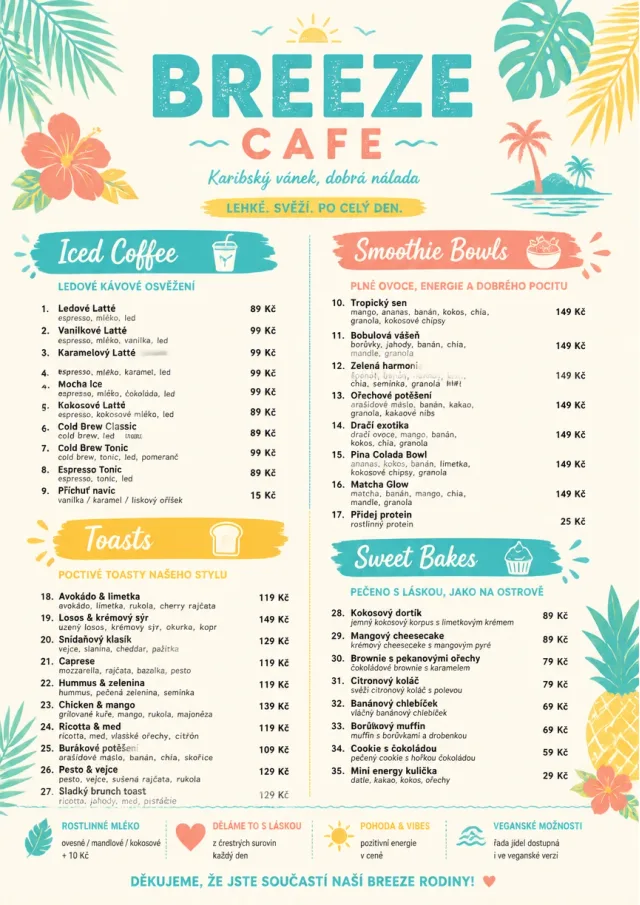 Caribbean Breeze cafe-menu menu template preview